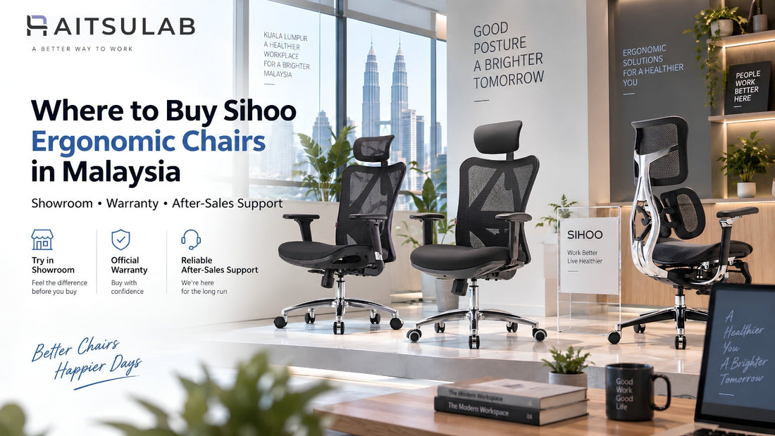 Where to buy Sihoo ergonomic chairs in Malaysia, with three Sihoo mesh chairs on display