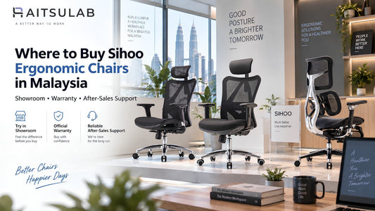 Where to buy Sihoo ergonomic chairs in Malaysia, with three Sihoo mesh chairs on display