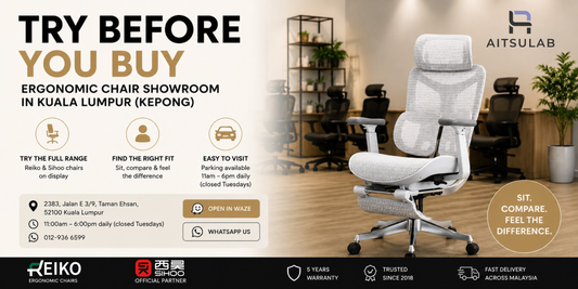 Aitsulab ergonomic chair showroom in Kepong, Kuala Lumpur — try Reiko and Sihoo chairs before you buy
