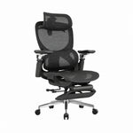 Reiko Elion ergonomic chair – Onyx Black, reclined angle view with footrest extended