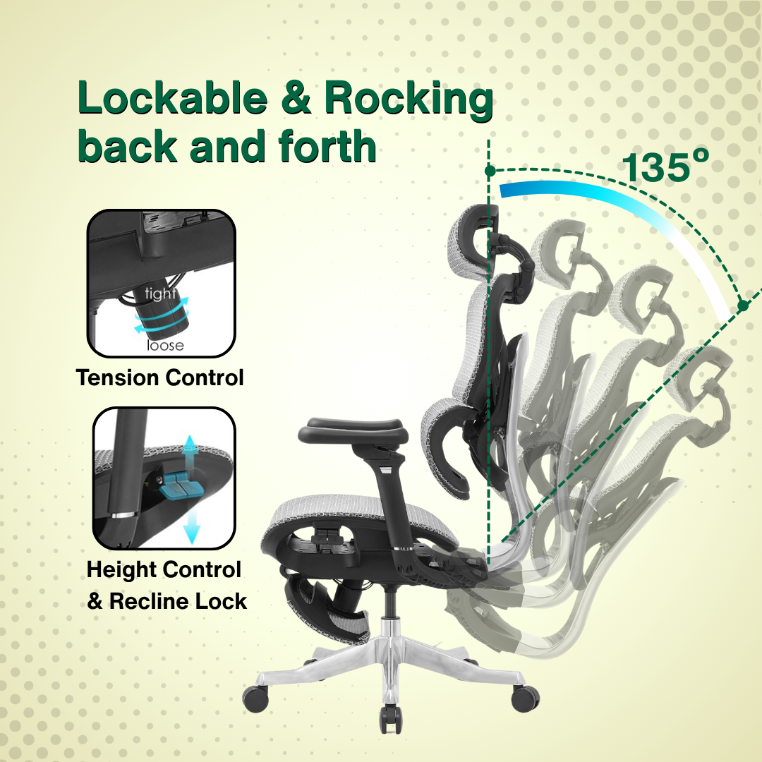Reiko Orbit + Pedal Ergonomic Chair Full Mesh Chair - 5 Years Warranty (Office Chair, Adjustable Lumbar Chair, Sihoo)