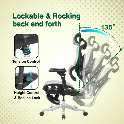 Reiko Orbit + Pedal Ergonomic Chair Full Mesh Chair - 5 Years Warranty (Office Chair, Adjustable Lumbar Chair, Sihoo)