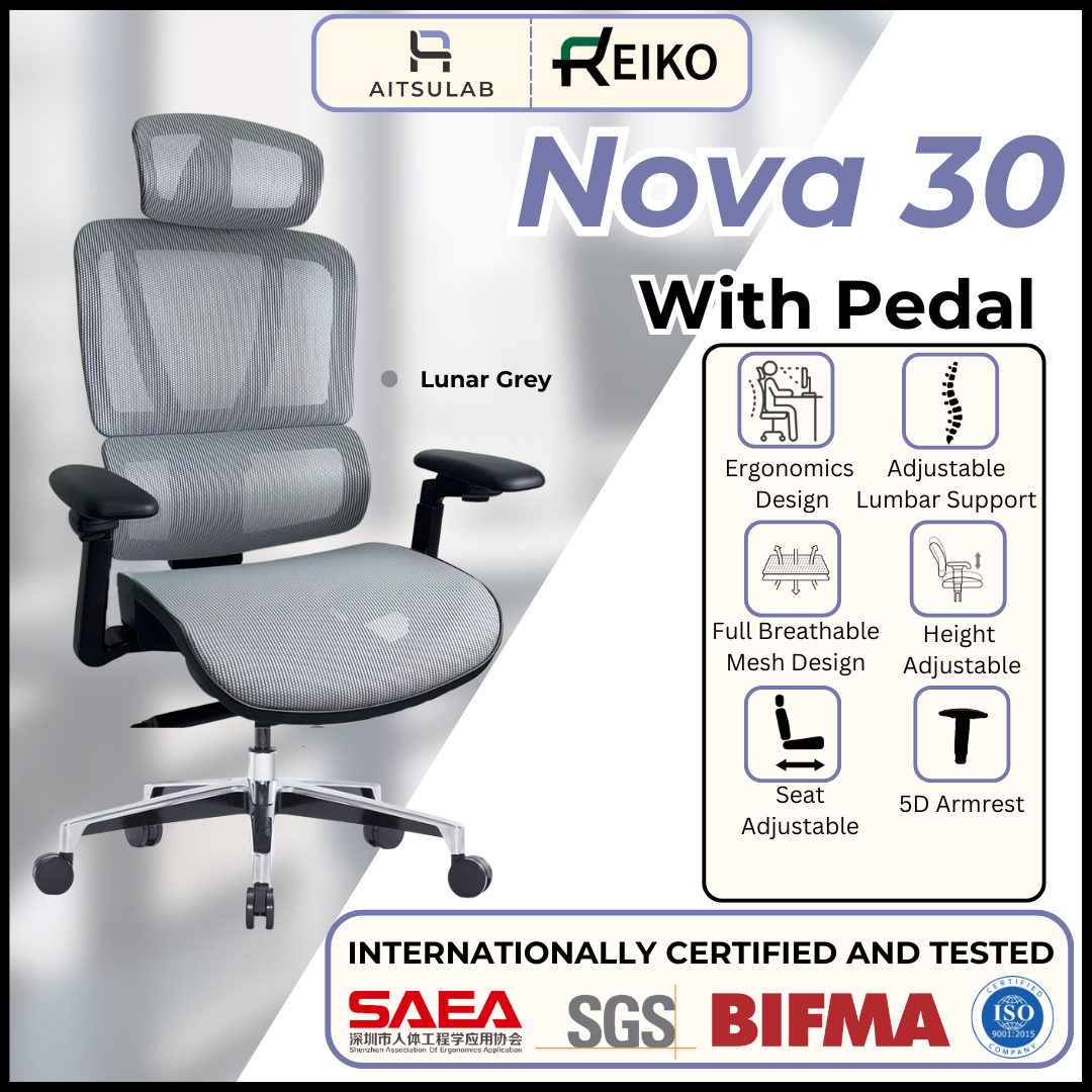 Reiko Nova 30 + Pedal Ergonomic Chair  Full Mesh Chair - 3 Years Warranty (Office Chair, Ergonomics Chair, Sihoo)