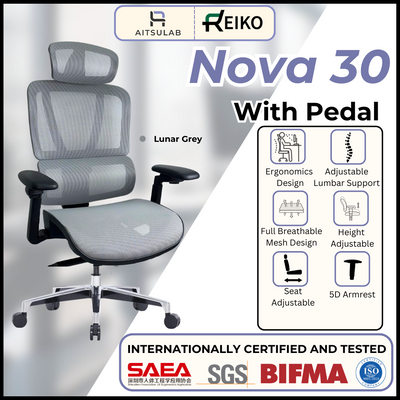 Reiko Nova 30 + Pedal Ergonomic Chair  Full Mesh Chair - 3 Years Warranty (Office Chair, Ergonomics Chair, Sihoo)