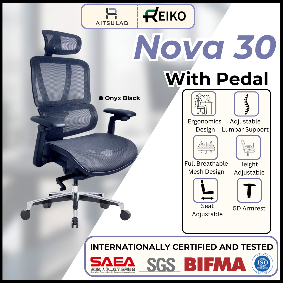 Reiko Nova 30 + Pedal Ergonomic Chair  Full Mesh Chair - 3 Years Warranty (Office Chair, Ergonomics Chair, Sihoo)