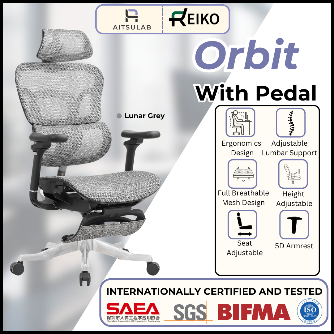 Reiko Orbit + Pedal Ergonomic Chair Full Mesh Chair - 5 Years Warranty (Office Chair, Adjustable Lumbar Chair, Sihoo)