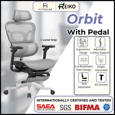 Reiko Orbit + Pedal Ergonomic Chair Full Mesh Chair - 5 Years Warranty (Office Chair, Adjustable Lumbar Chair, Sihoo)