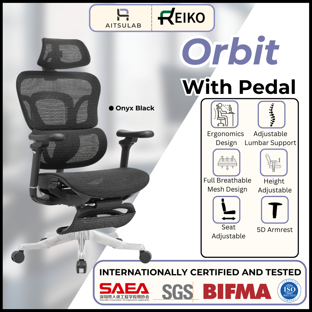 Reiko Orbit + Pedal Ergonomic Chair Full Mesh Chair - 5 Years Warranty (Office Chair, Adjustable Lumbar Chair, Sihoo)