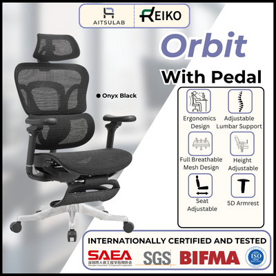 Reiko Orbit + Pedal Ergonomic Chair Full Mesh Chair - 5 Years Warranty (Office Chair, Adjustable Lumbar Chair, Sihoo)