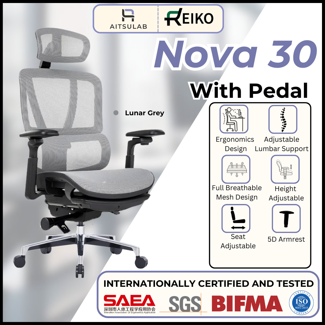 Reiko Nova 30 + Pedal Ergonomic Chair  Full Mesh Chair - 3 Years Warranty (Office Chair, Ergonomics Chair, Sihoo)
