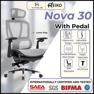 Reiko Nova 30 + Pedal Ergonomic Chair  Full Mesh Chair - 3 Years Warranty (Office Chair, Ergonomics Chair, Sihoo)