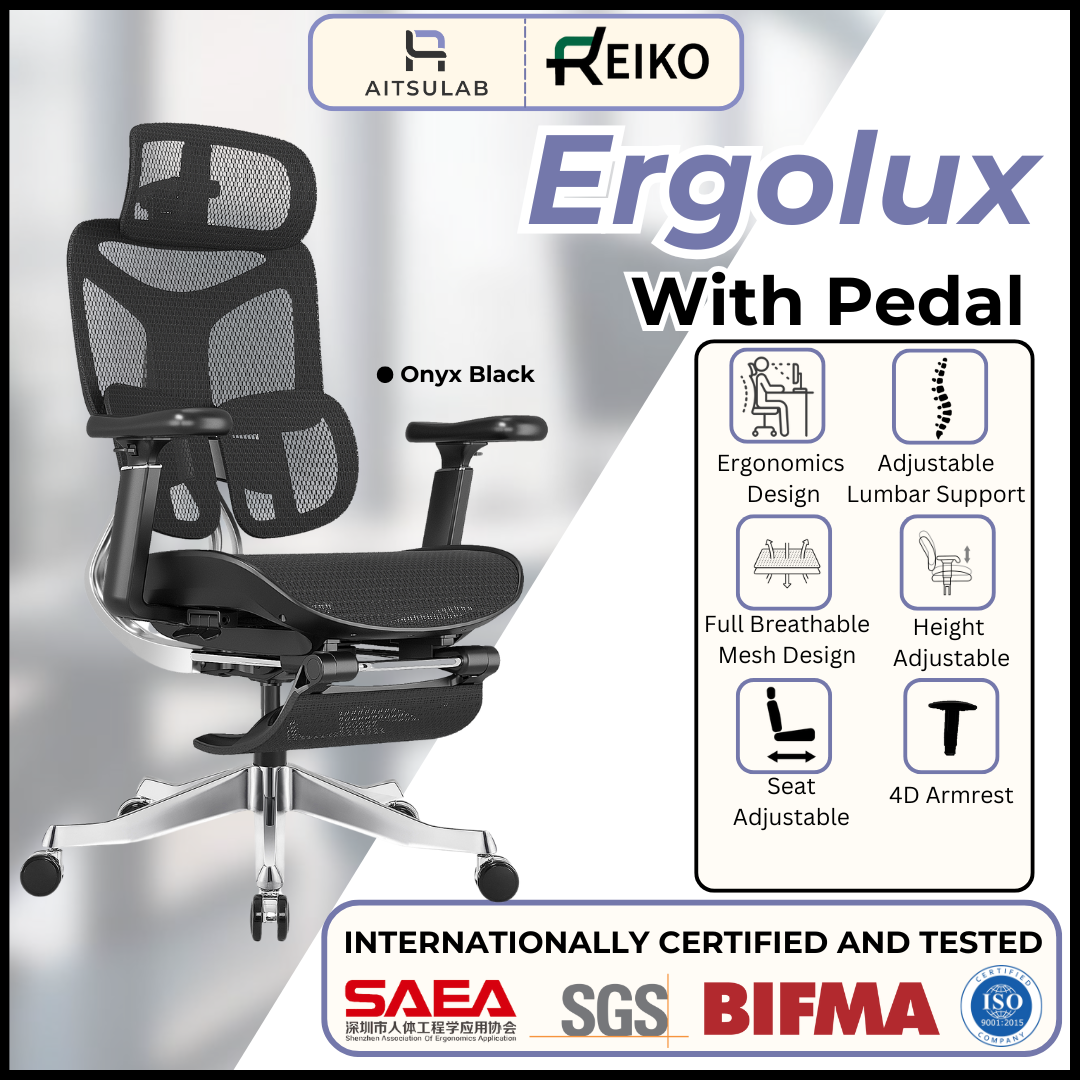 Reiko Ergolux with Pedal Ergonomic Chair Full Mesh 5 Years Warranty Office Chair, Adjustable Lumbar Chair, Sihoo)