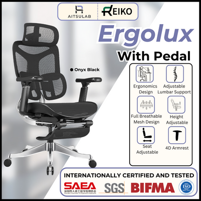 Reiko Ergolux with Pedal Ergonomic Chair Full Mesh 5 Years Warranty Office Chair, Adjustable Lumbar Chair, Sihoo)