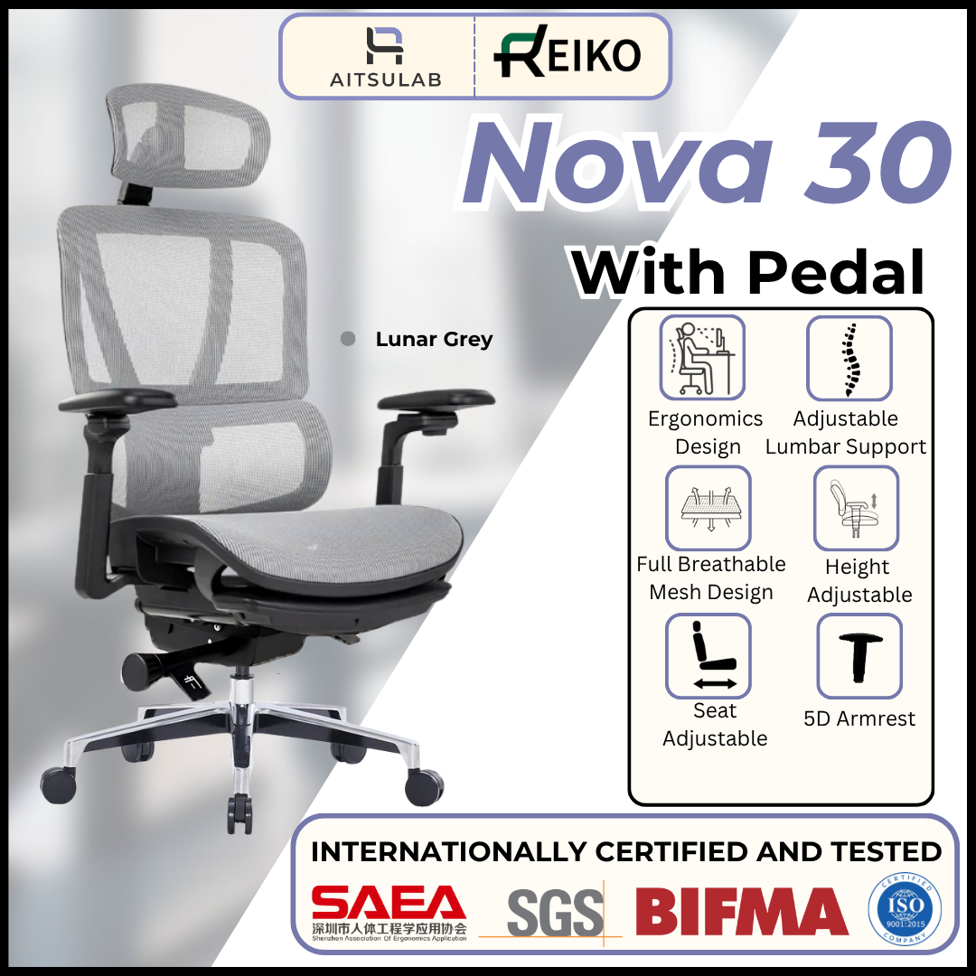 Reiko Nova 30 + Pedal Ergonomic Chair  Full Mesh Chair - 3 Years Warranty (Office Chair, Ergonomics Chair, Sihoo)