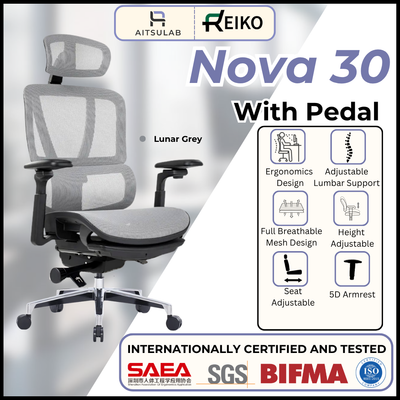 Reiko Nova 30 + Pedal Ergonomic Chair  Full Mesh Chair - 3 Years Warranty (Office Chair, Ergonomics Chair, Sihoo)