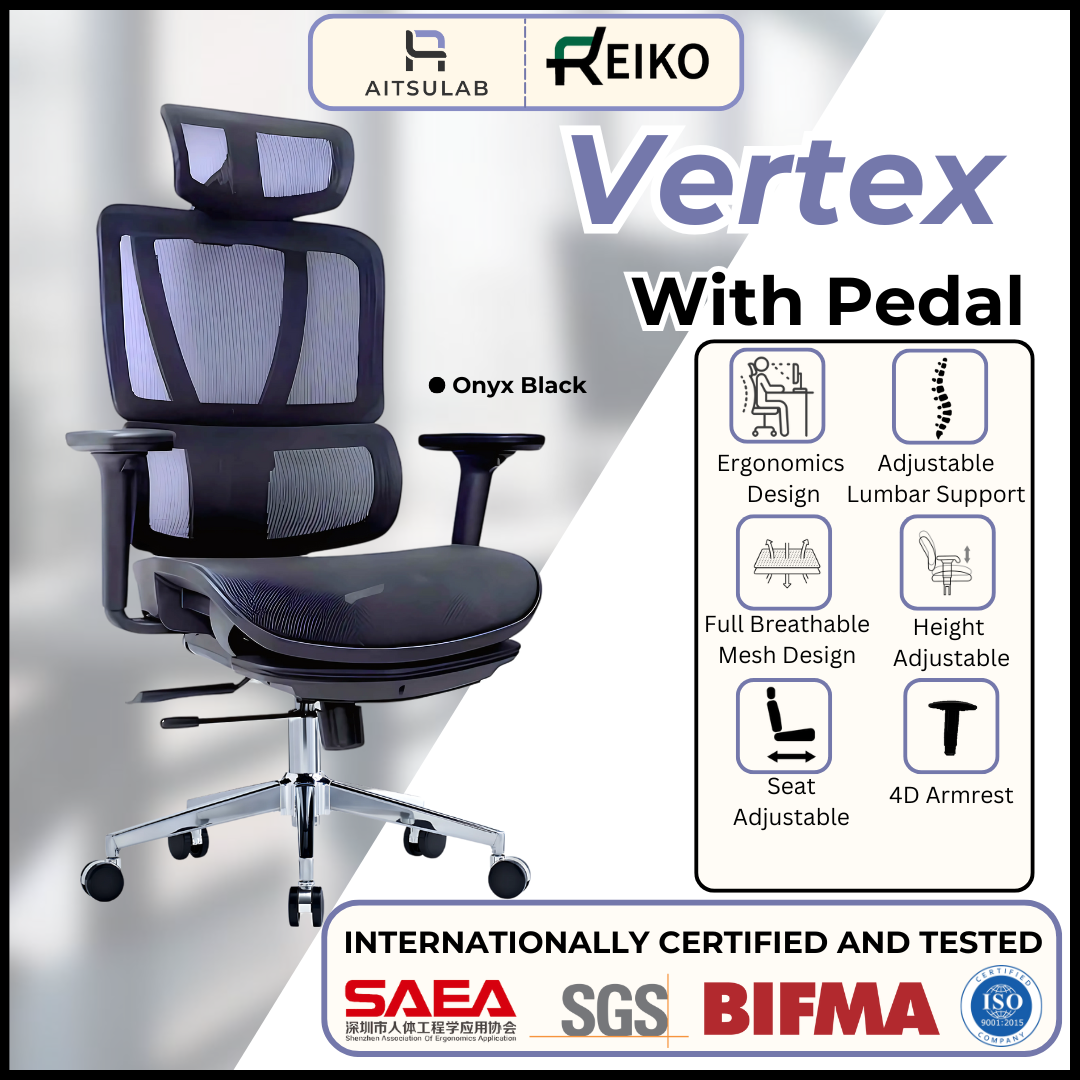 Reiko Vertex with Pedal Ergonomic Chair l Full Mesh Chair - 3 Years Warranty (Office Chair, Ergonomics Chair, Sihoo M57)