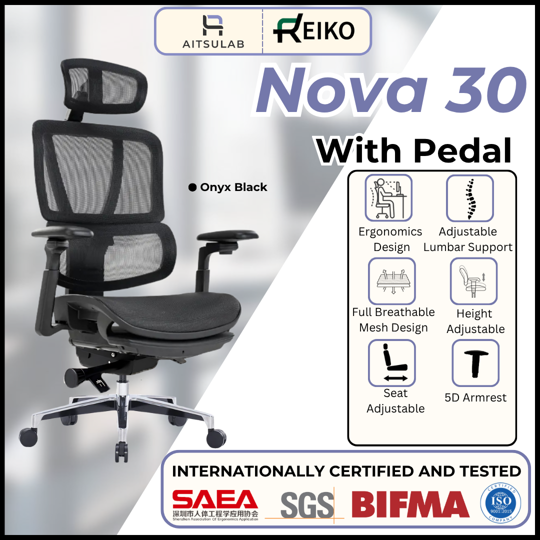 Reiko Nova 30 + Pedal Ergonomic Chair  Full Mesh Chair - 3 Years Warranty (Office Chair, Ergonomics Chair, Sihoo)