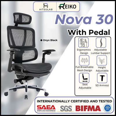 Reiko Nova 30 + Pedal Ergonomic Chair  Full Mesh Chair - 3 Years Warranty (Office Chair, Ergonomics Chair, Sihoo)