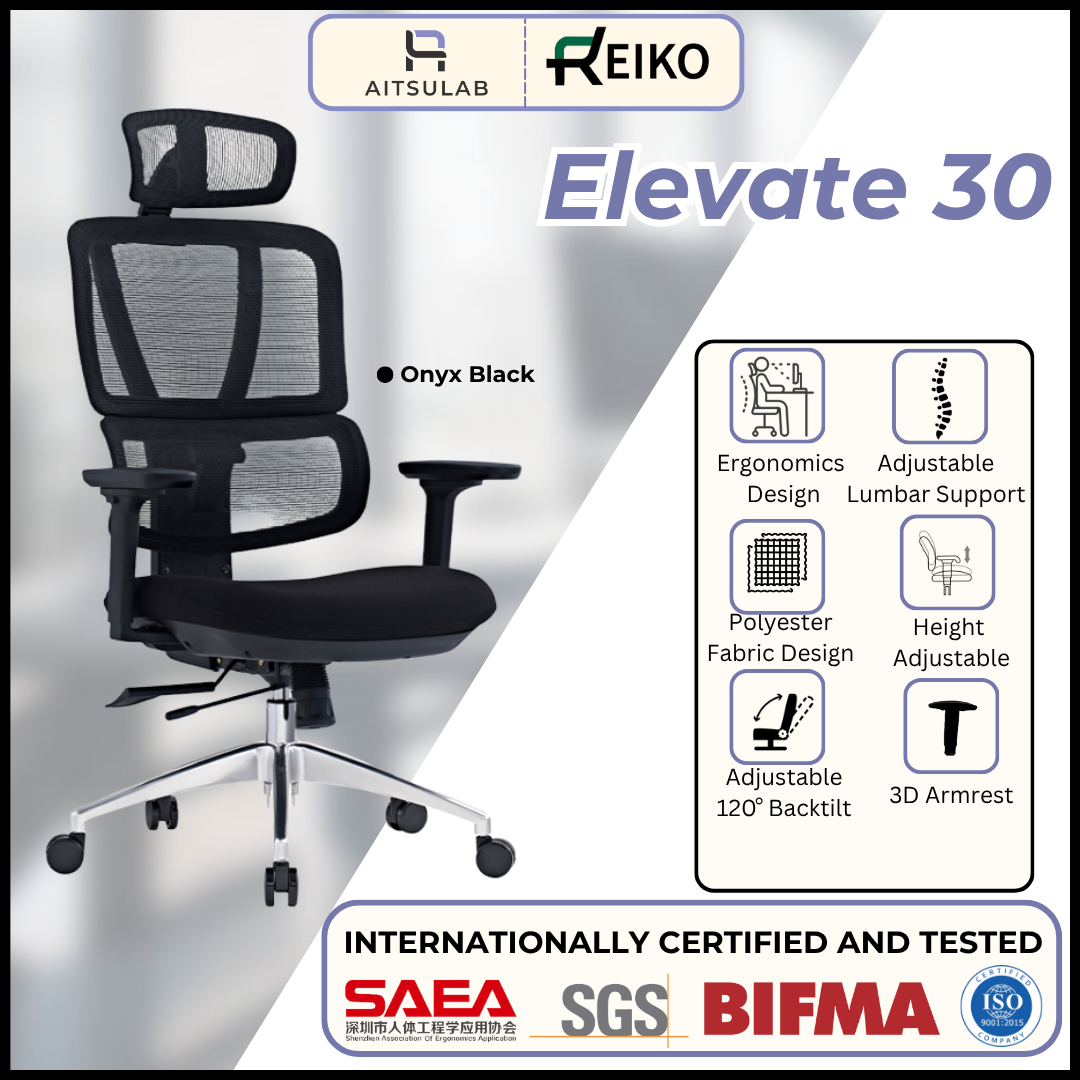 Reiko Elevate 30 Ergonomic Chair  Fabric Cushion Seat Chair 3 Years Warranty (Office Chair, Ergonomic Chair, Sihoo)