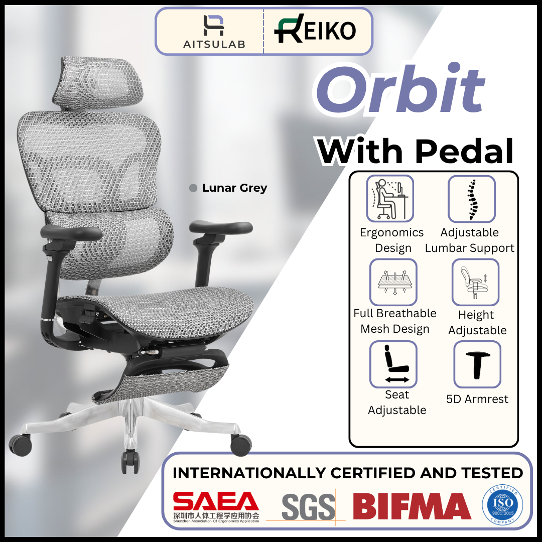 Reiko Orbit with Pedal Ergonomic Chair Full Mesh Chair - 5 Years Warranty (Office Chair, Adjustable Lumbar Chair, Sihoo)