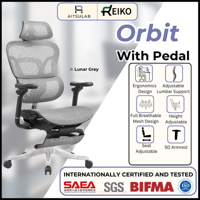 Reiko Orbit with Pedal Ergonomic Chair Full Mesh Chair - 5 Years Warranty (Office Chair, Adjustable Lumbar Chair, Sihoo)