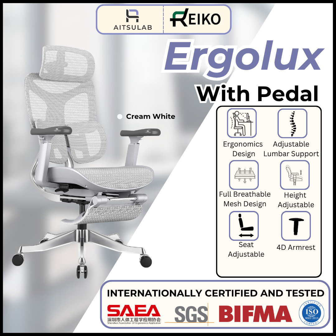 Reiko Ergolux with Pedal Ergonomic Chair Full Mesh 5 Years Warranty Office Chair, Adjustable Lumbar Chair, Sihoo)