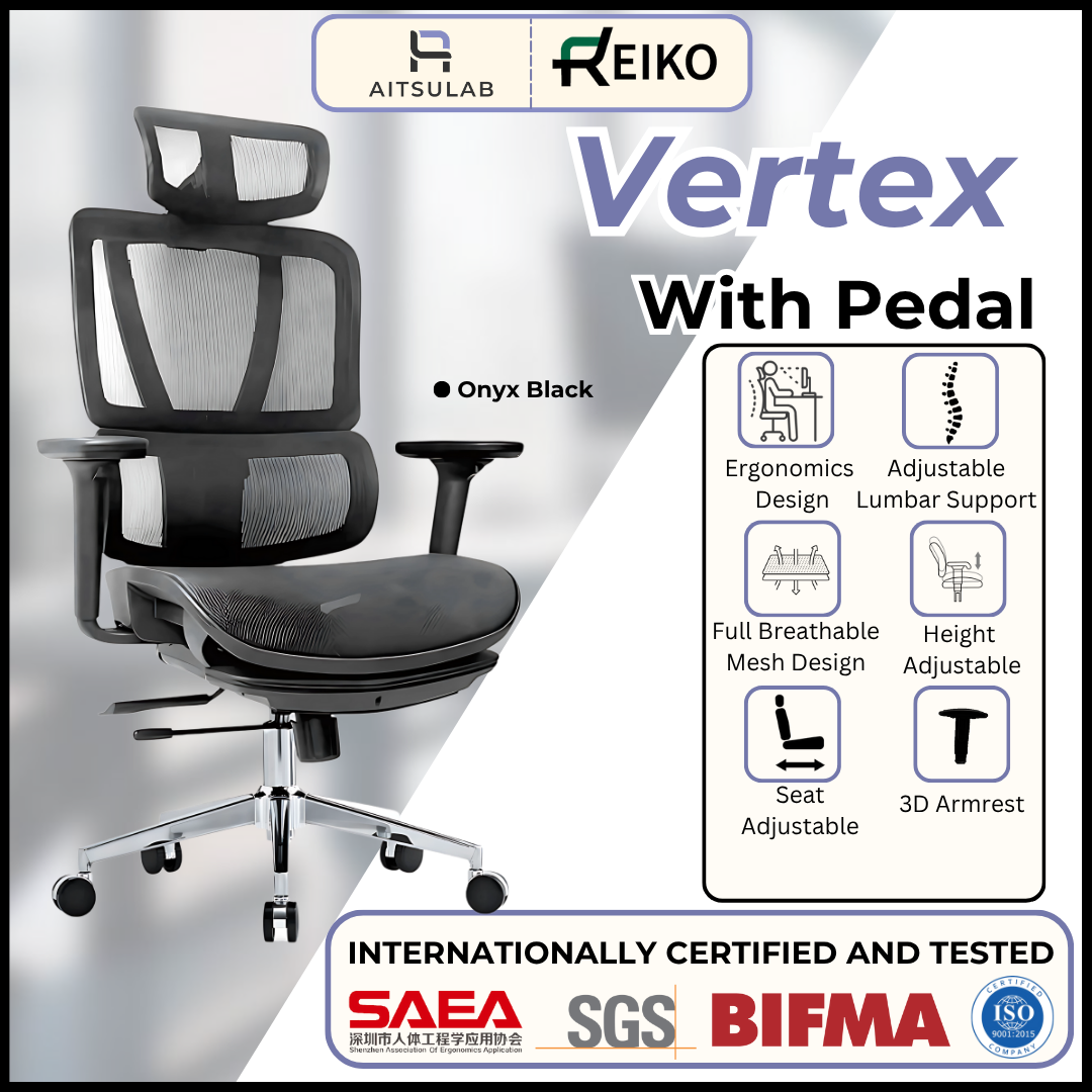Reiko Vertex with Pedal Ergonomic Chair l Full Mesh Chair - 3 Years Warranty (Office Chair, Ergonomics Chair, Sihoo M57)