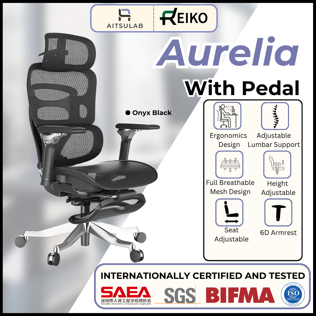 Reiko Aurelia 6D Armrest Heavy-Duty S-Shaped Ergonomic Office Chair With Footrest - 5 Years Warranty
