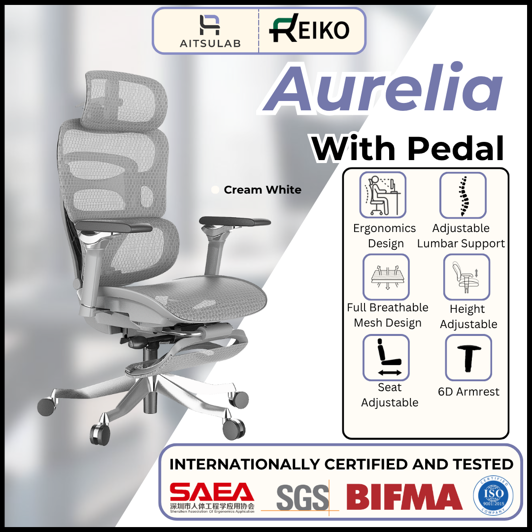 Reiko Aurelia 6D Armrest Heavy-Duty S-Shaped Ergonomic Office Chair With Footrest - 5 Years Warranty