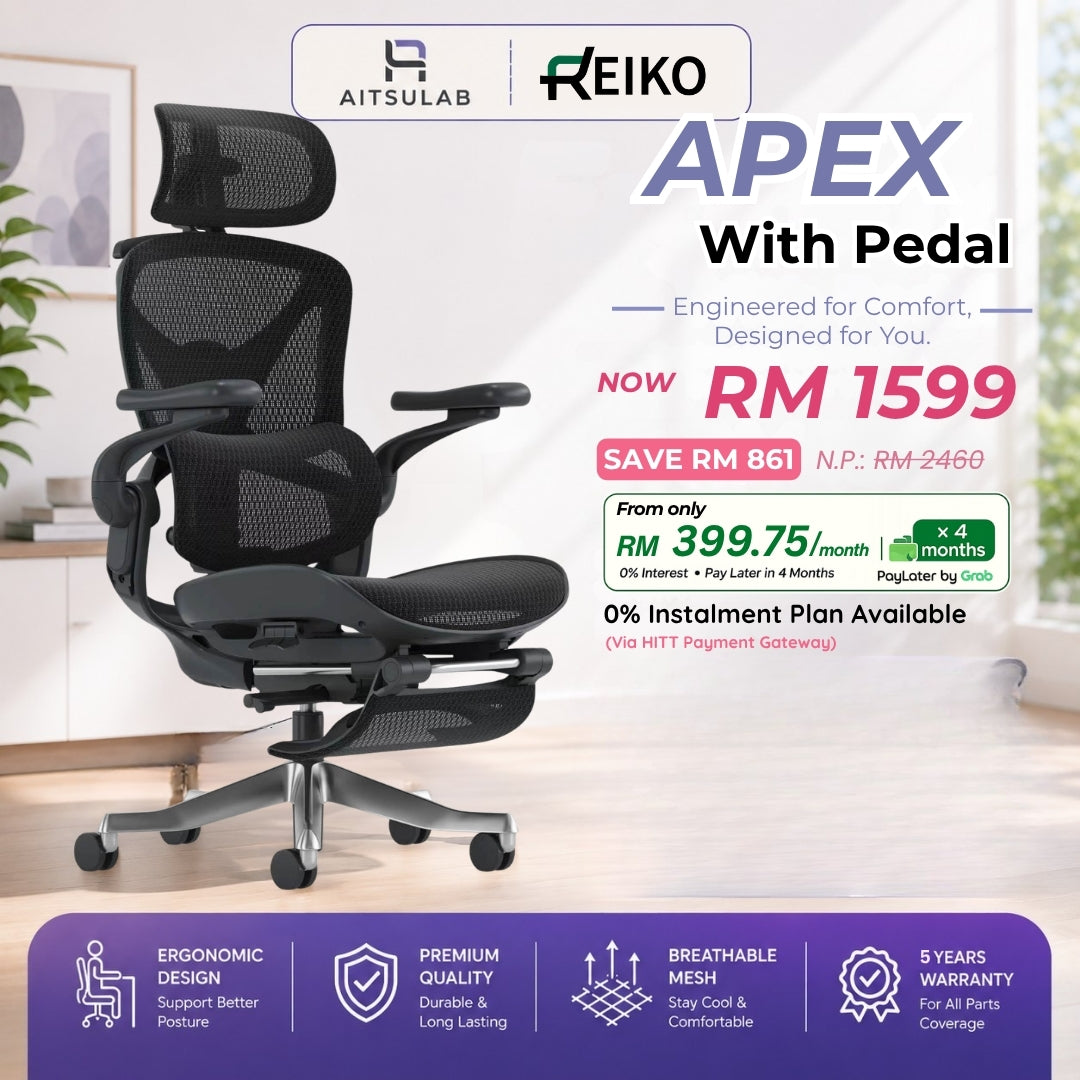 Reiko Apex ergonomic chair with pedal in Midnight Black