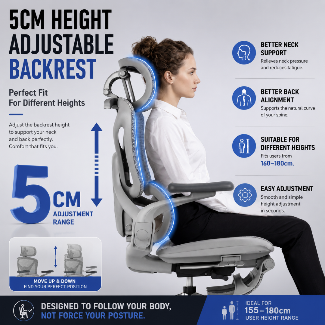 Reiko Apex backrest with 5cm height adjustment for spine support