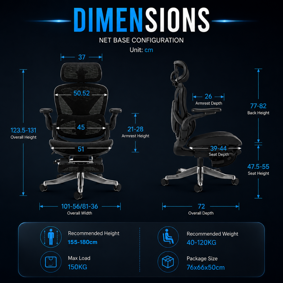 Reiko Apex ergonomic chair dimensions and size specifications