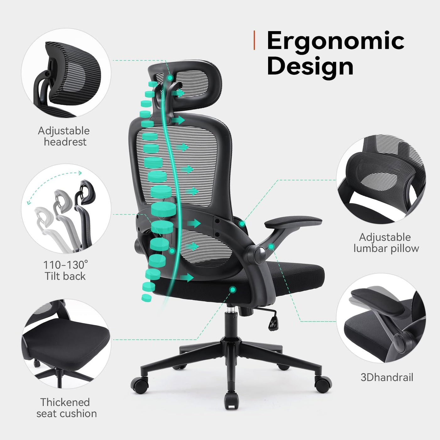 SIHOO M102C Ergonomic Office Chair, Big and Tall Office Chair with Flip-Up Armrests, Adjustable Headrest
