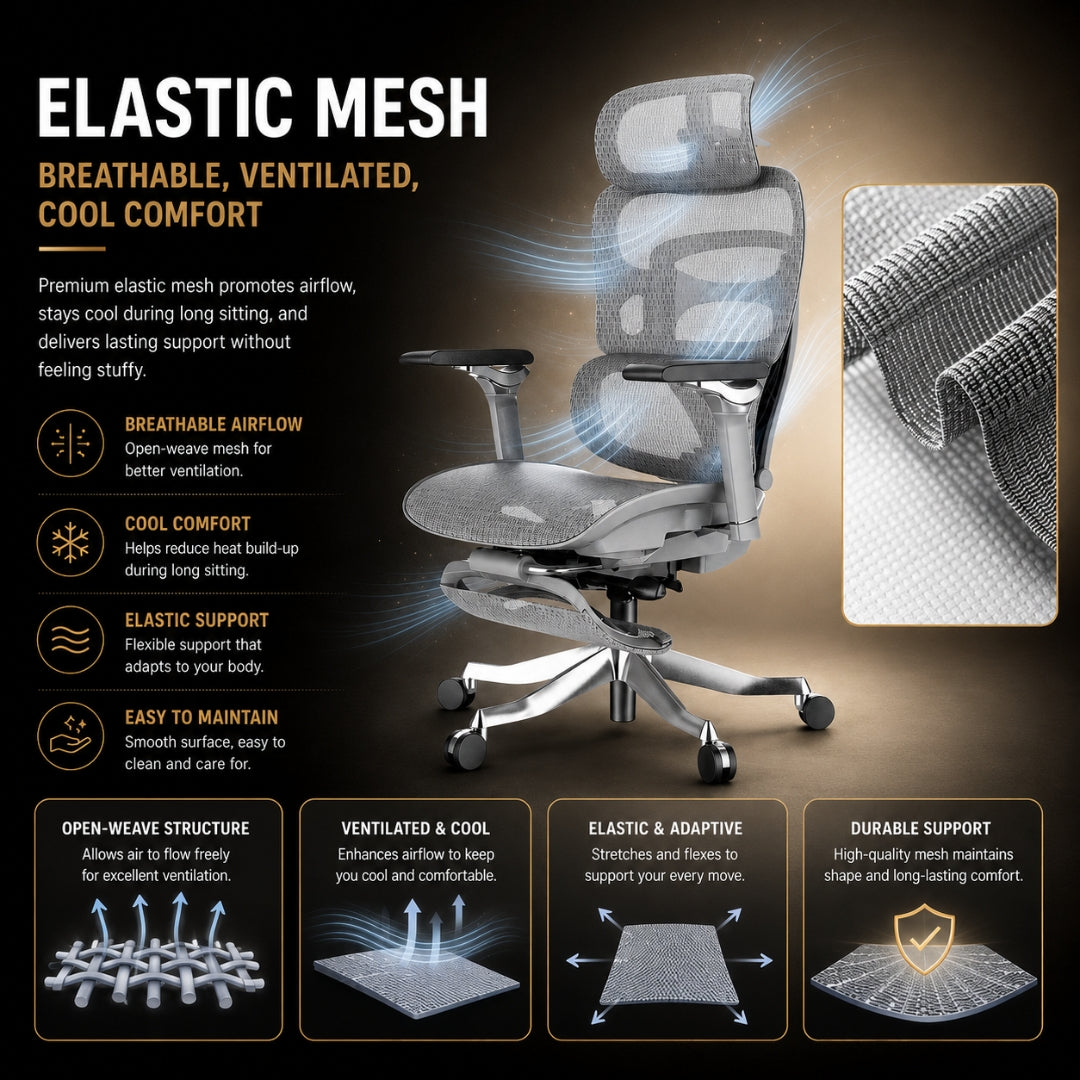 Reiko Aurelia breathable elastic mesh backrest and seat with close-up weave texture