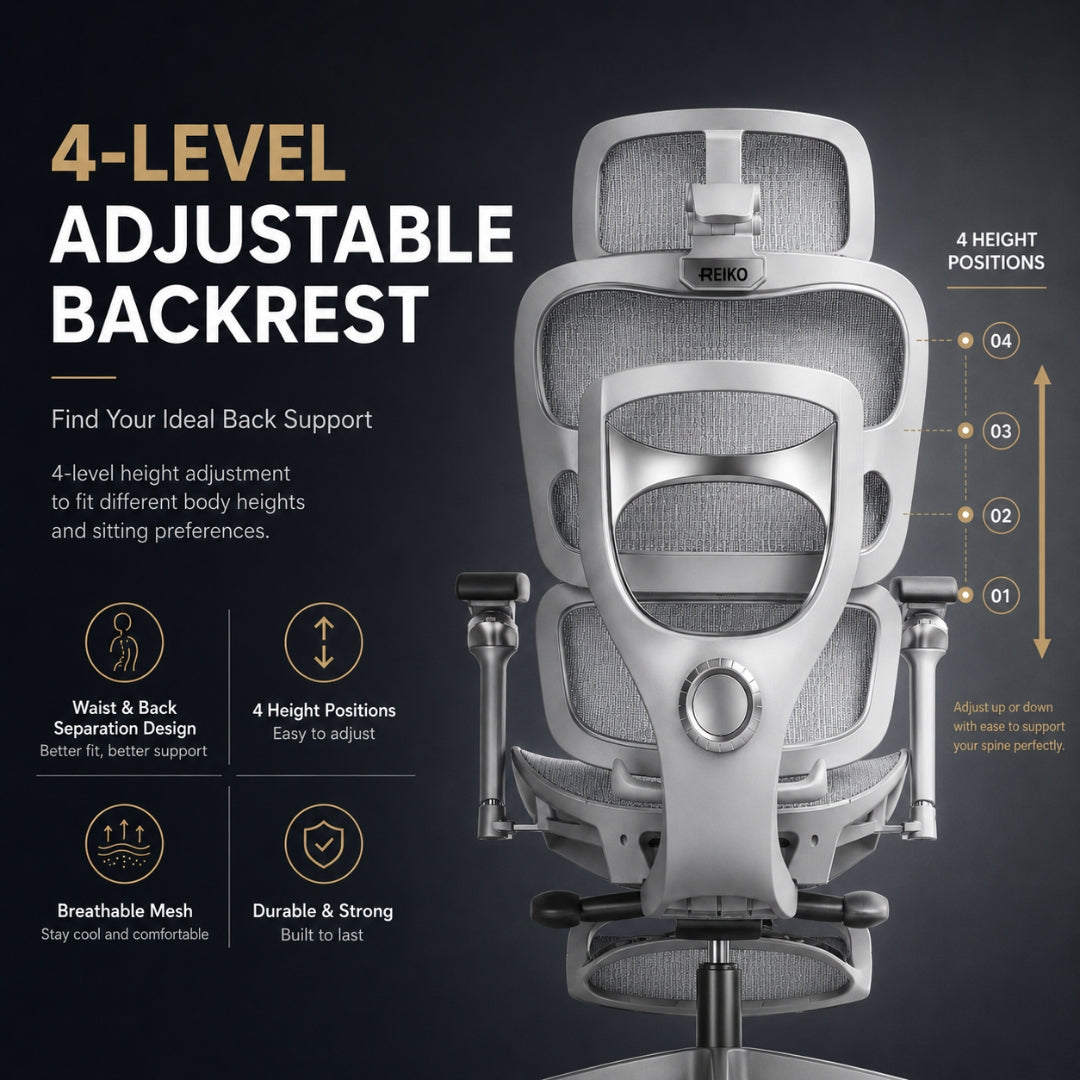 Reiko Aurelia office chair backrest with 4-level height adjustment for waist and back support