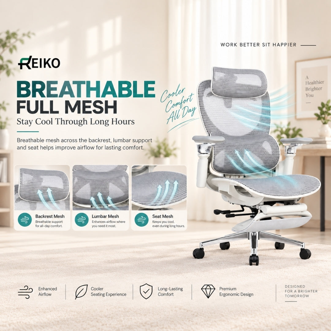 Reiko Elion breathable full mesh backrest, lumbar and seat