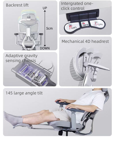 Reiko Ergolux with Pedal Ergonomic Chair Full Mesh 5 Years Warranty Office Chair, Adjustable Lumbar Chair, Sihoo)